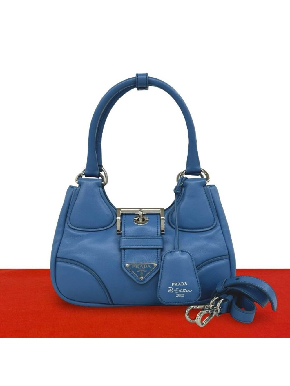 Prada Re Edition Triangle Logo Nappa Leather 2-Way Shoulder Bag Pochette Blue
